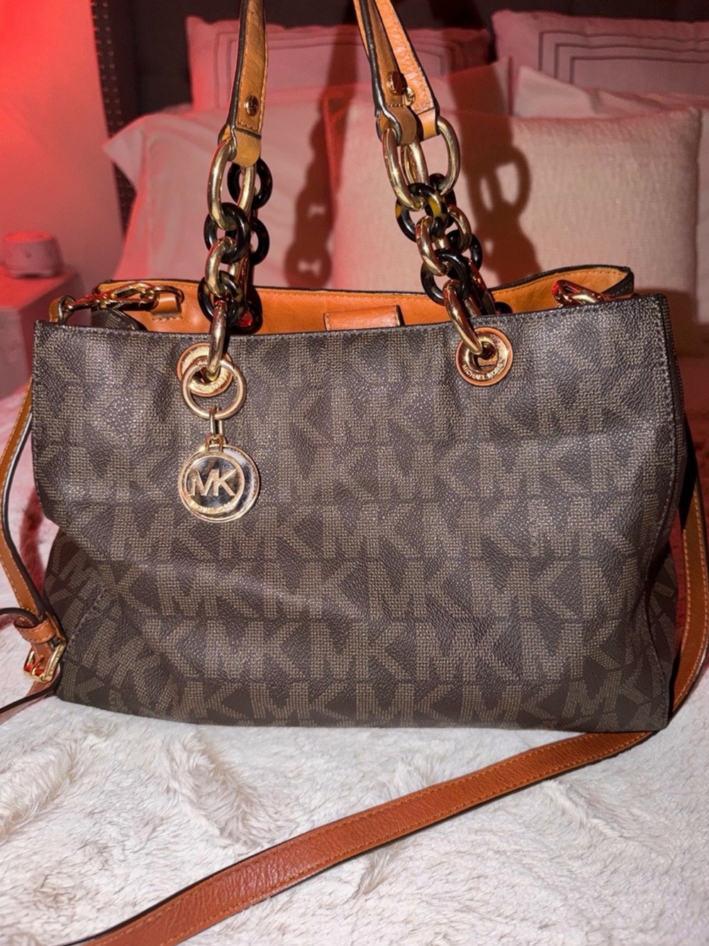 Michael Kors Brown Monogram Chain-Handle Shoulder Bag